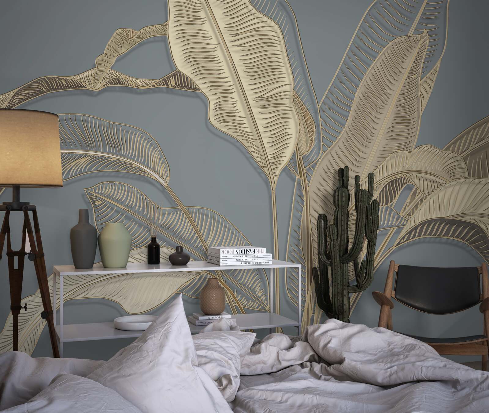 Papier peint des feuilles de plumes dorées scintillent sur le fond sombre