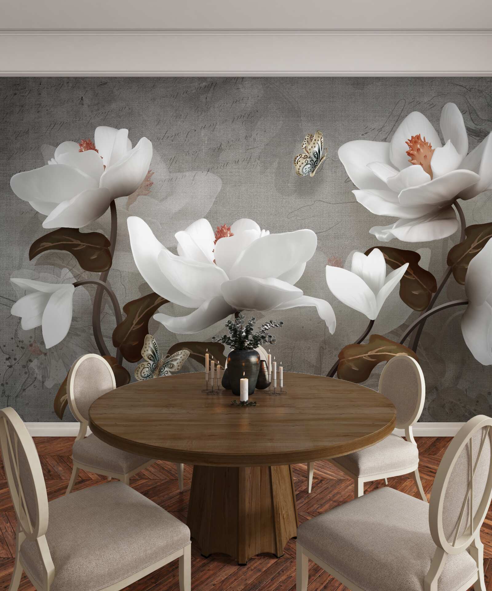 Papier peint Papillon de nuit volant au-dessus des bourgeons blancs comme neige