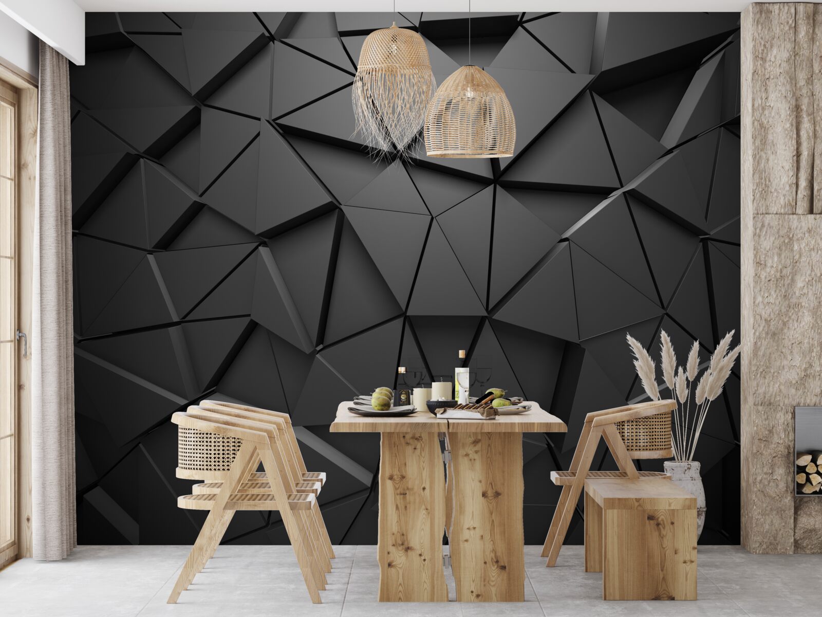 Papier peint triangles en noir abstraction