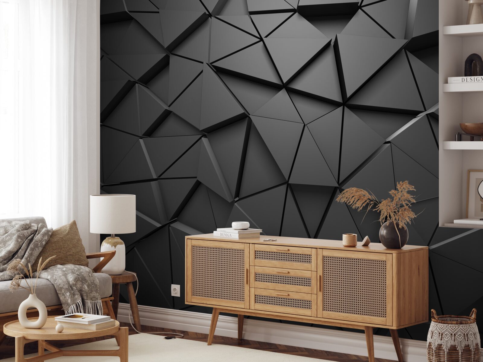 Papier peint triangles en noir abstraction