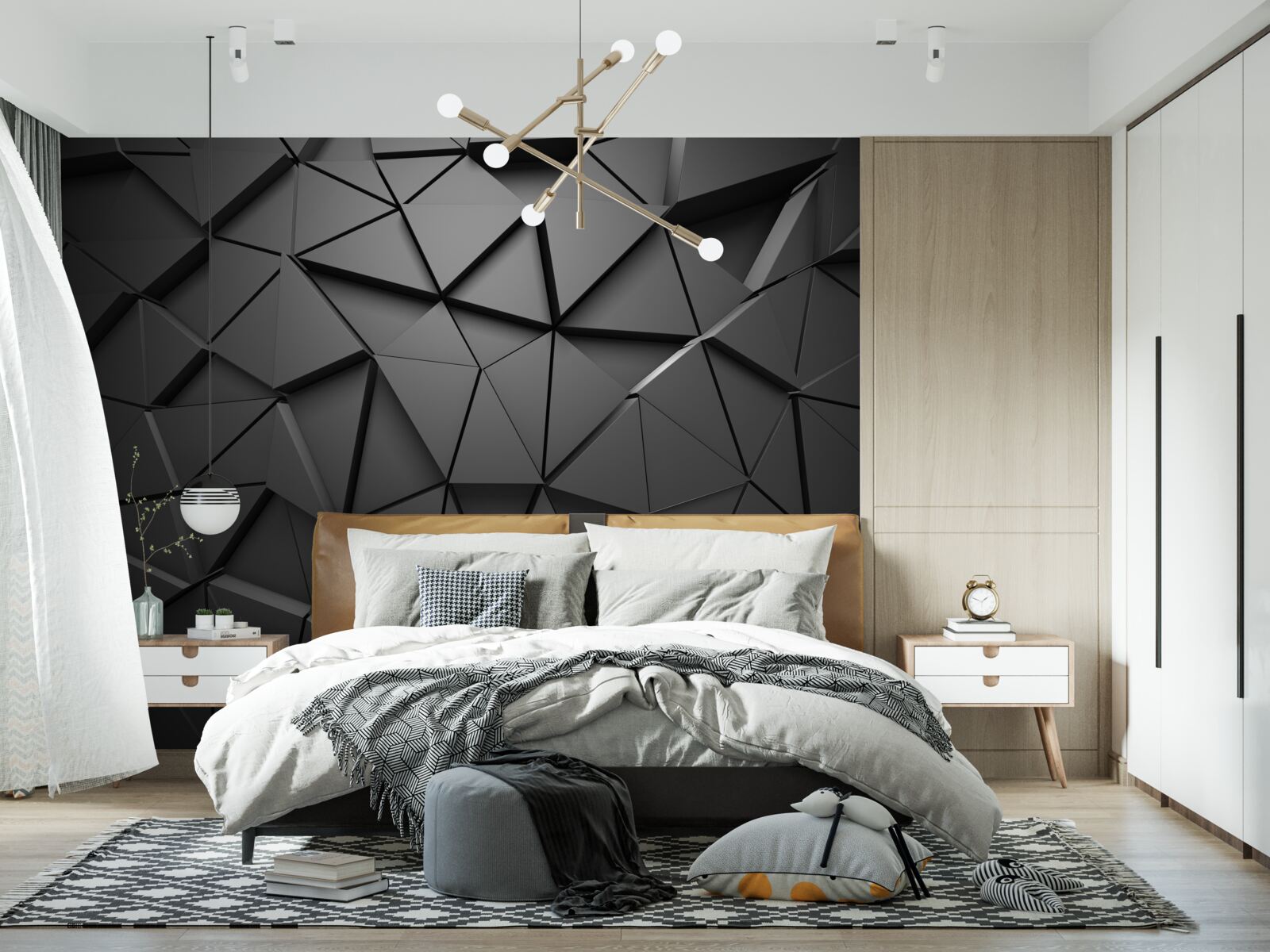 Papier peint triangles en noir abstraction