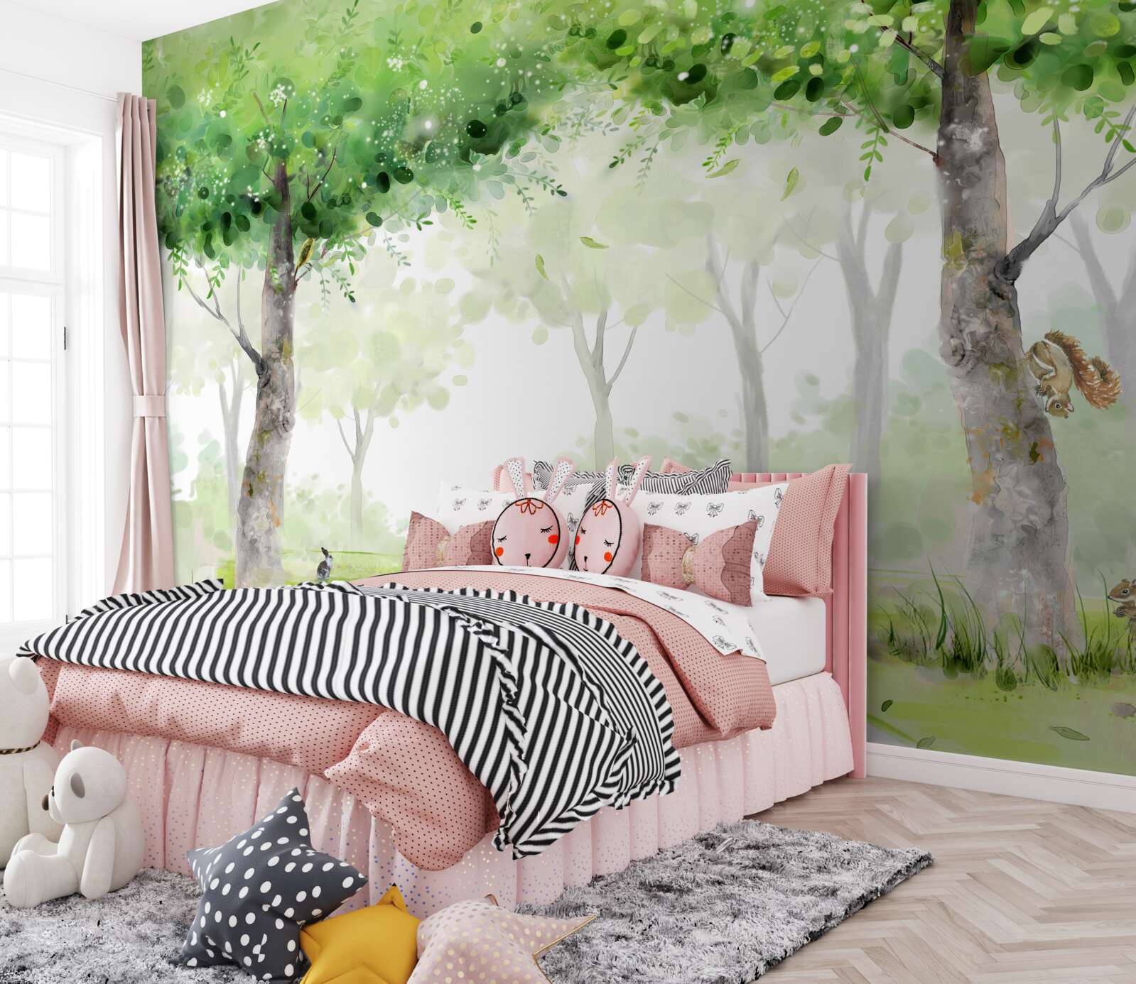Papier peint forêt d'été peinte à l'aquarelle