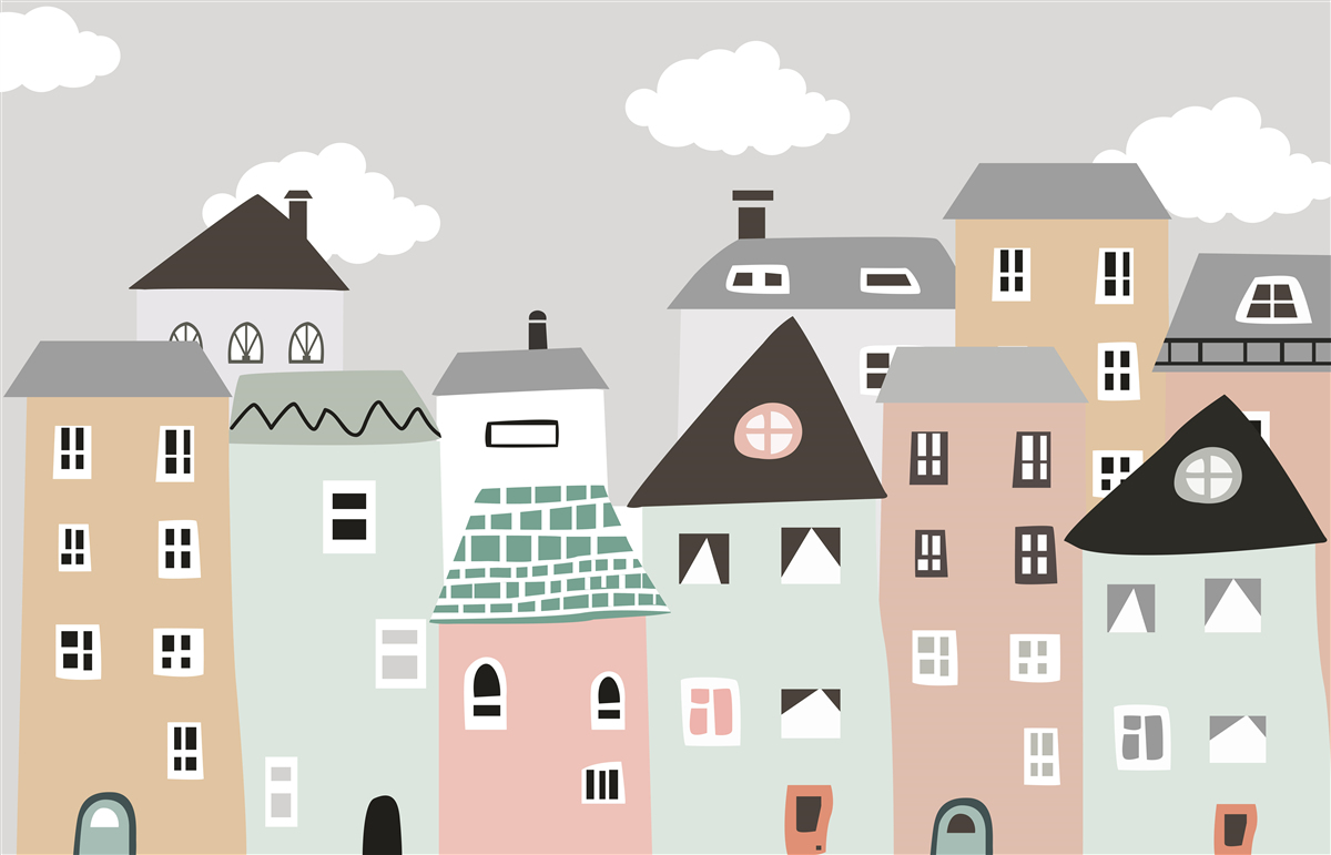 Papier peint maisons de la ville cossue sous les toits