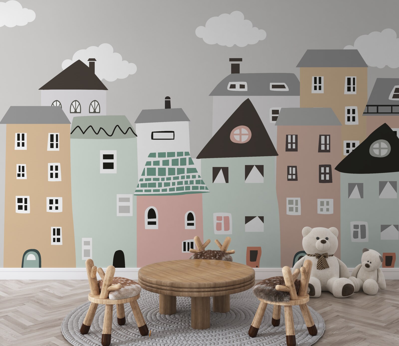 Papier peint maisons de la ville cossue sous les toits