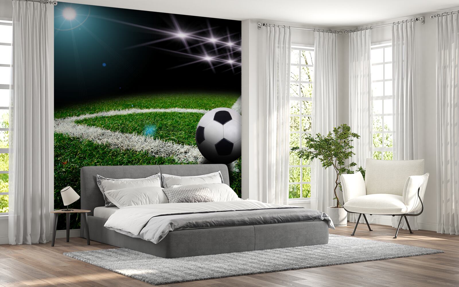 Papier peint le ballon repose sur la pelouse du stade