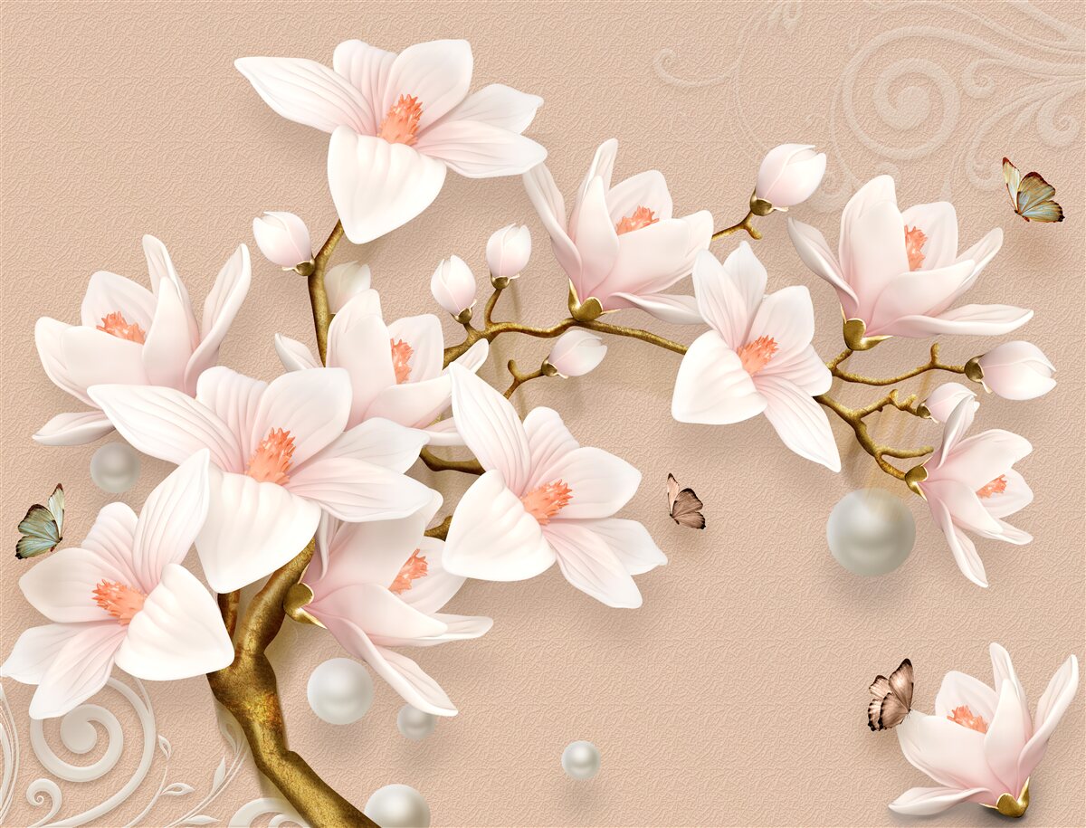 Papier peint bourgeons doux sur une base rose