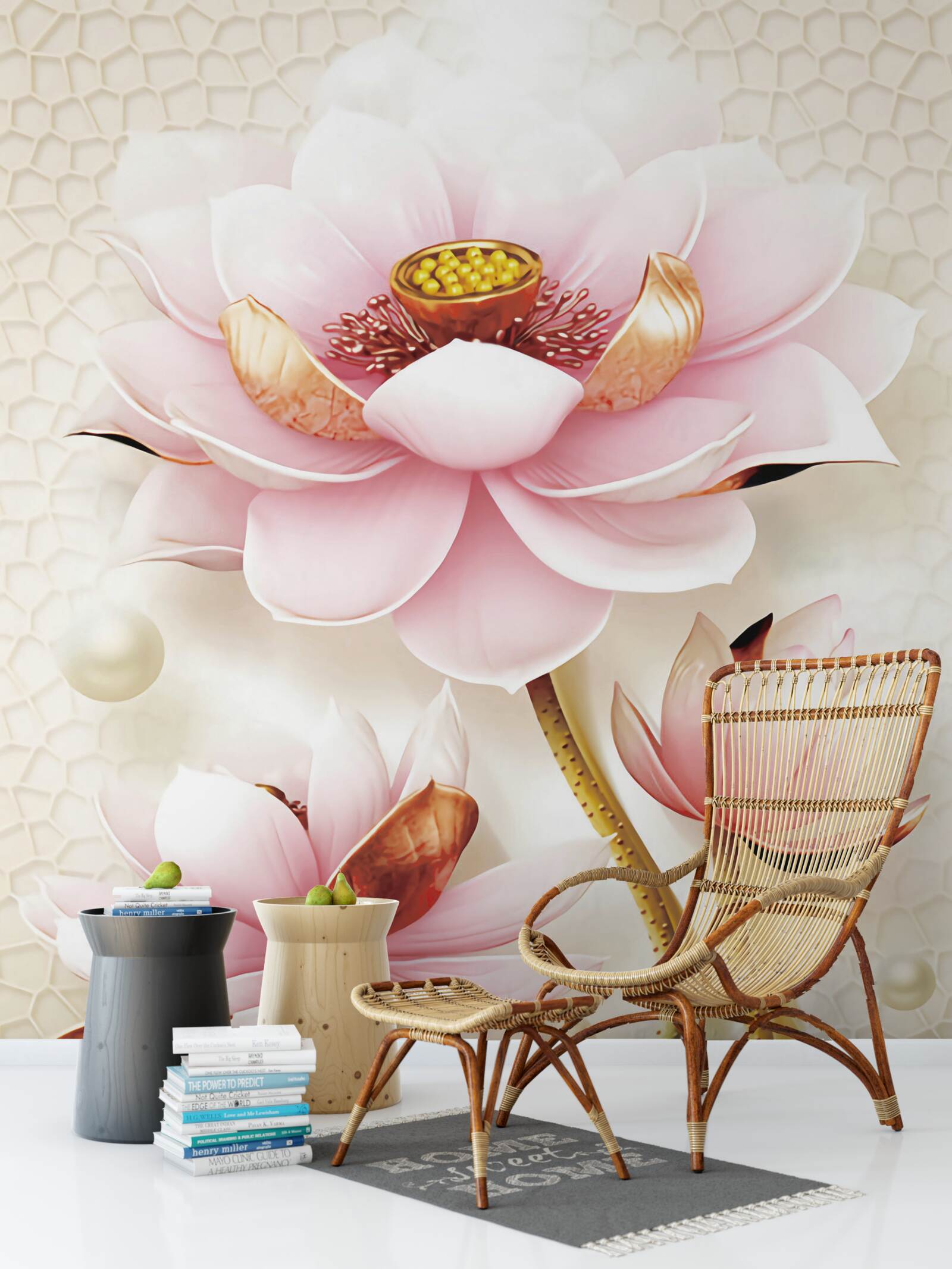 Papier peint deux poissons près des lotus