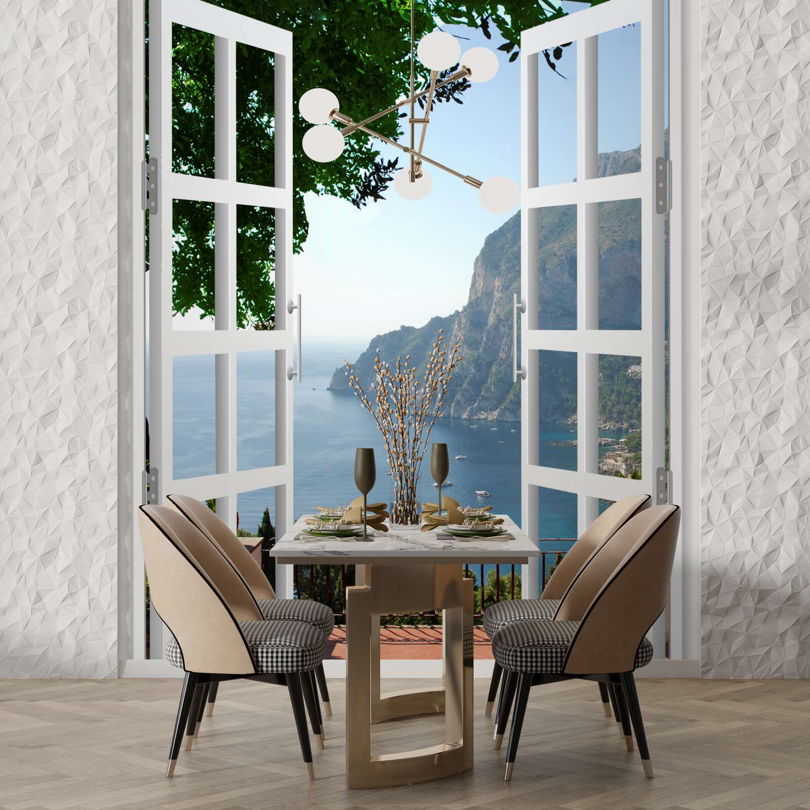 Papier peint balcon avec vue sur la campagne pittoresque