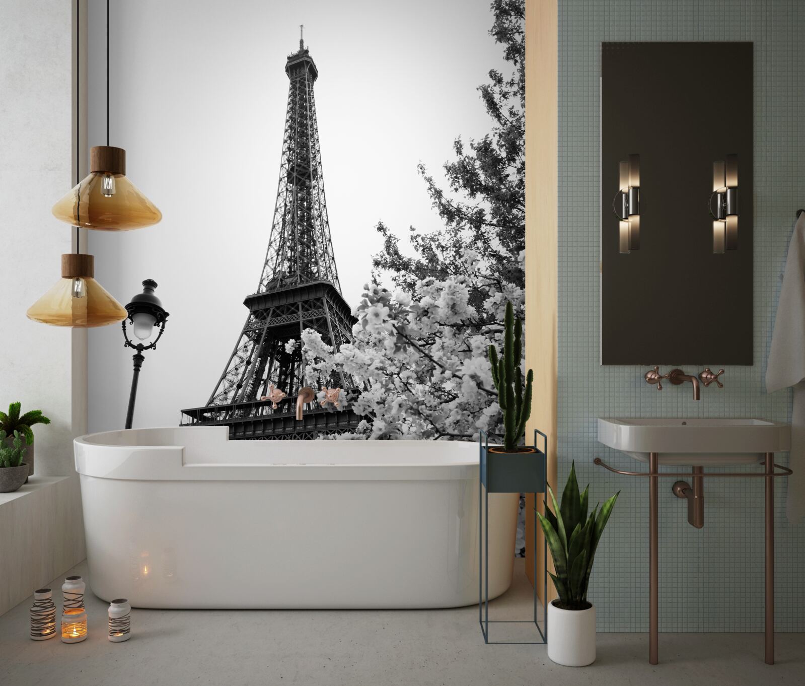 Papier peint tour eiffel en noir et blanc