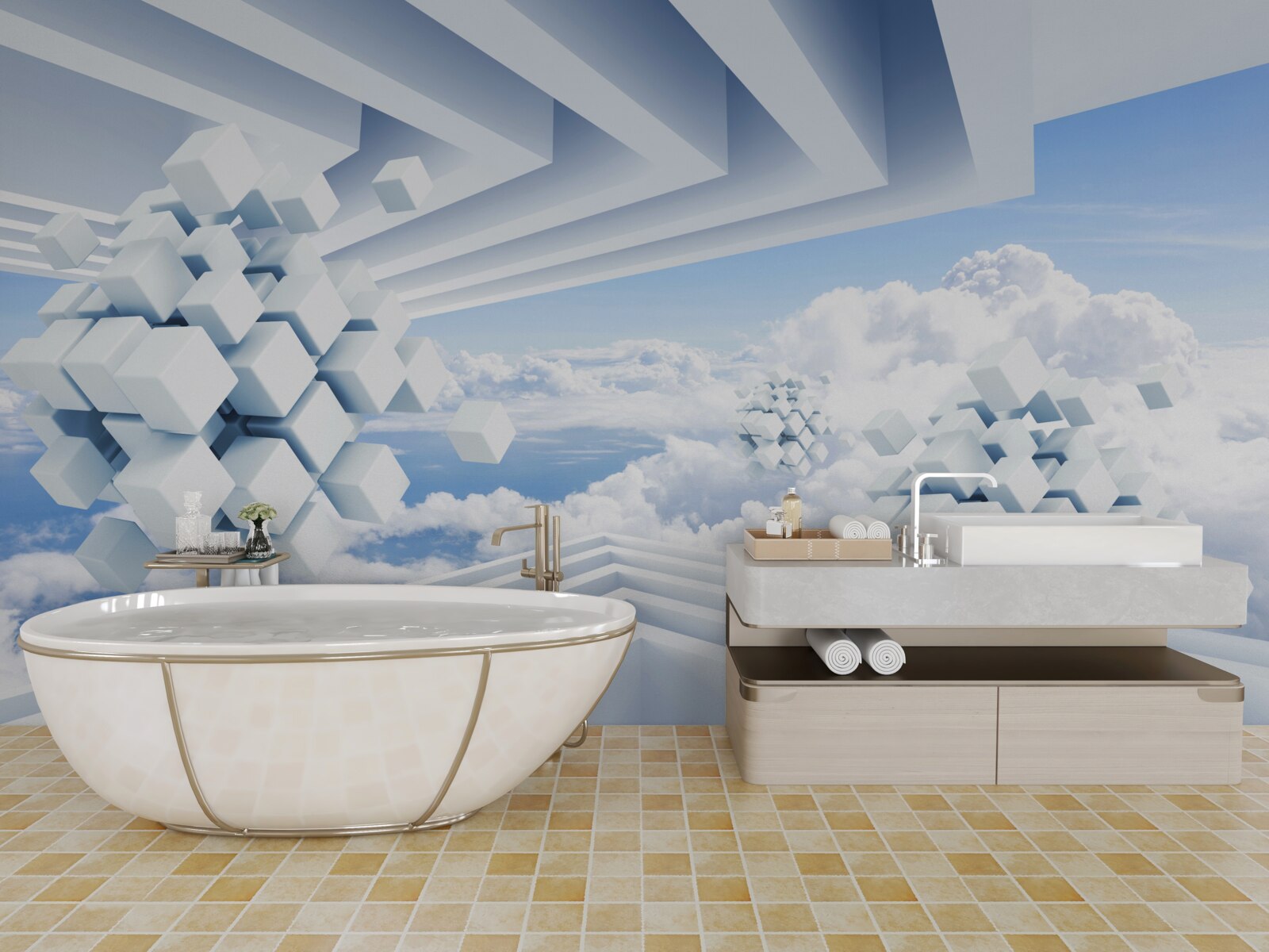 Papier peint textures flottant dans le bleu des nuages