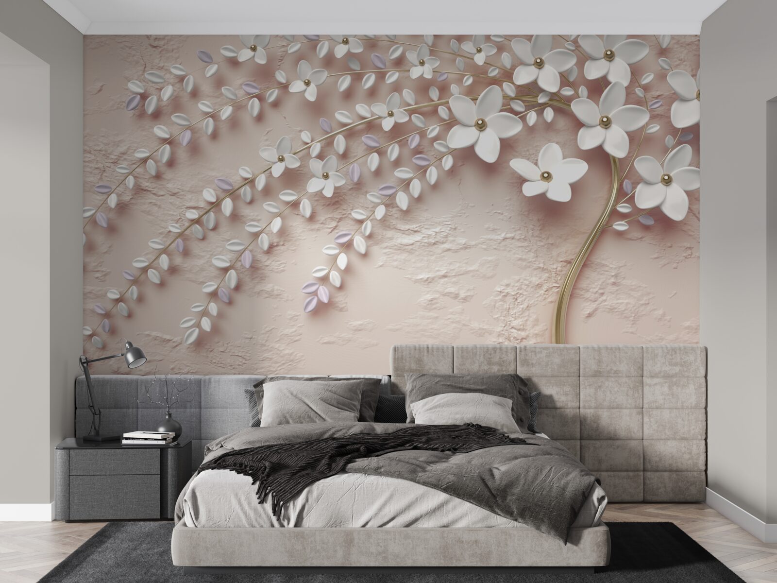 Papier peint arbre à fleurs avec petites fleurs