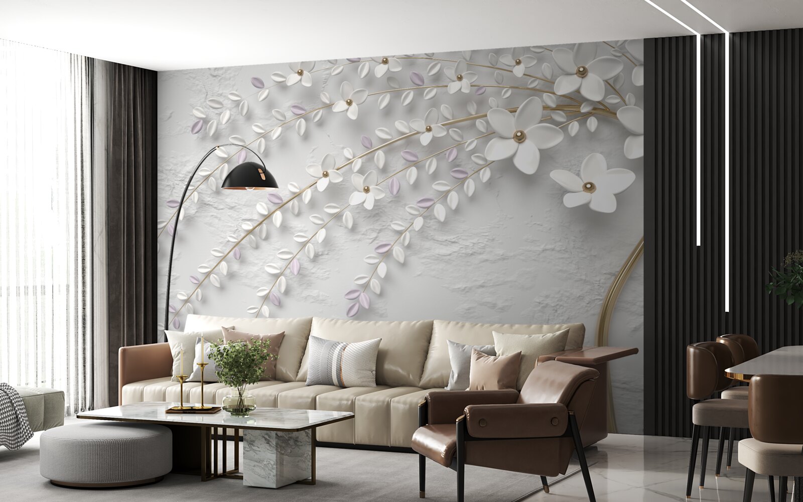 Papier peint arbre de printemps décoré de fleurs blanches