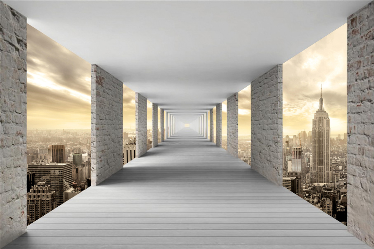 Papier peint Tunnel 3d surplombant la ville