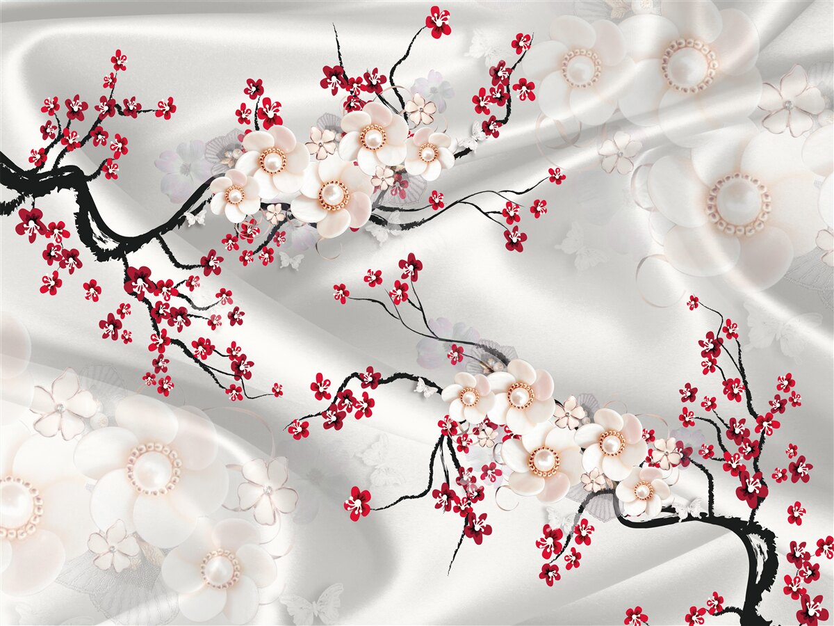 Papier peint les fleurs s'épanouissent sur les branches du sakura rouge
