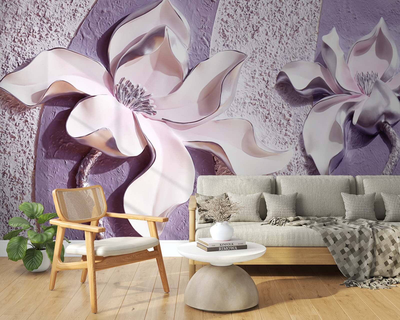 Papier peint lotus décoré en or sur fond violet