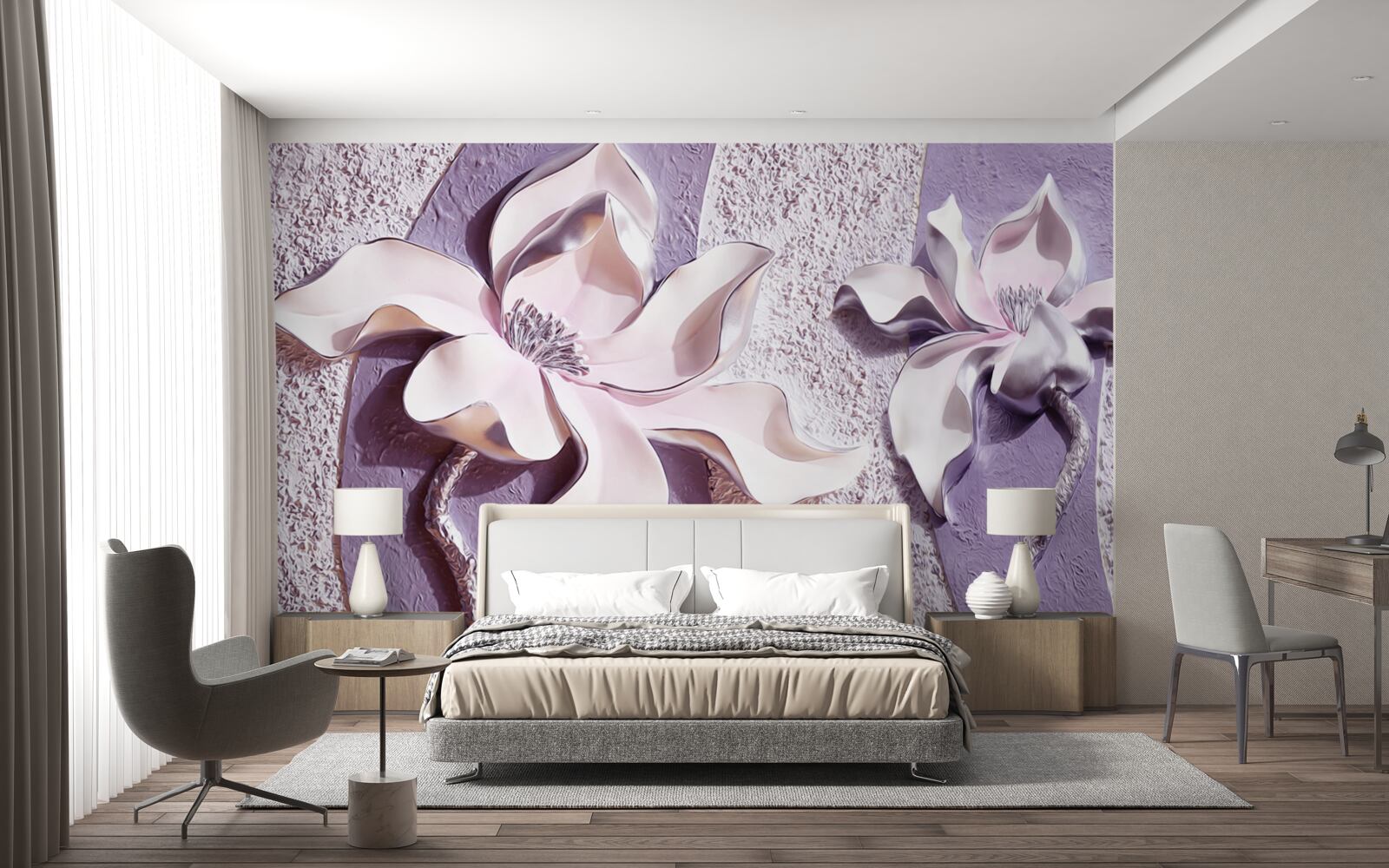 Papier peint lotus décoré en or sur fond violet