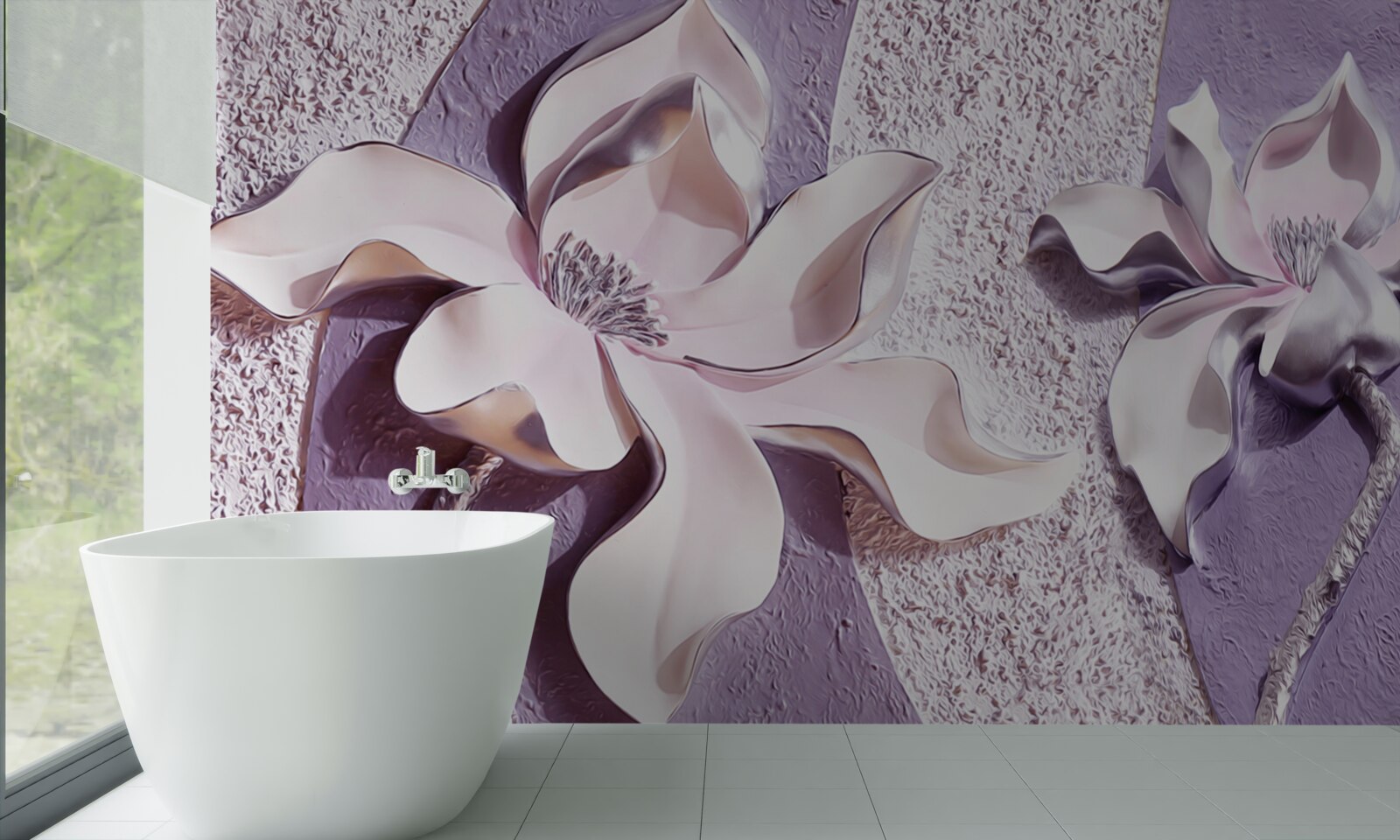 Papier peint lotus décoré en or sur fond violet