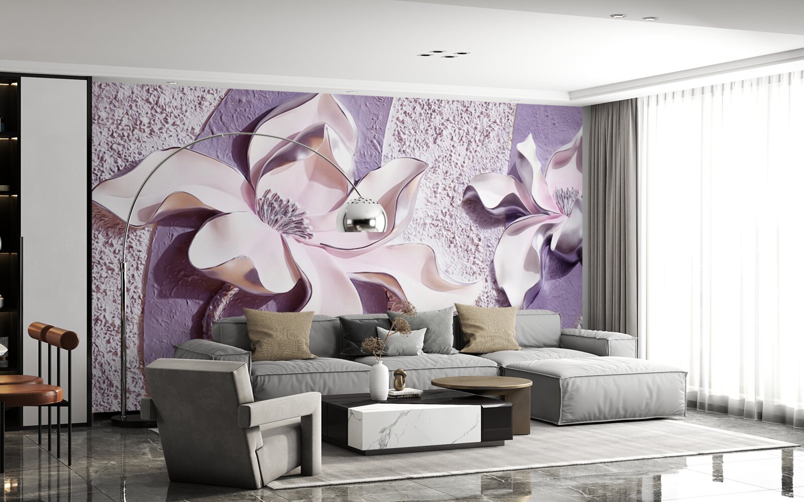 Papier peint lotus décoré en or sur fond violet