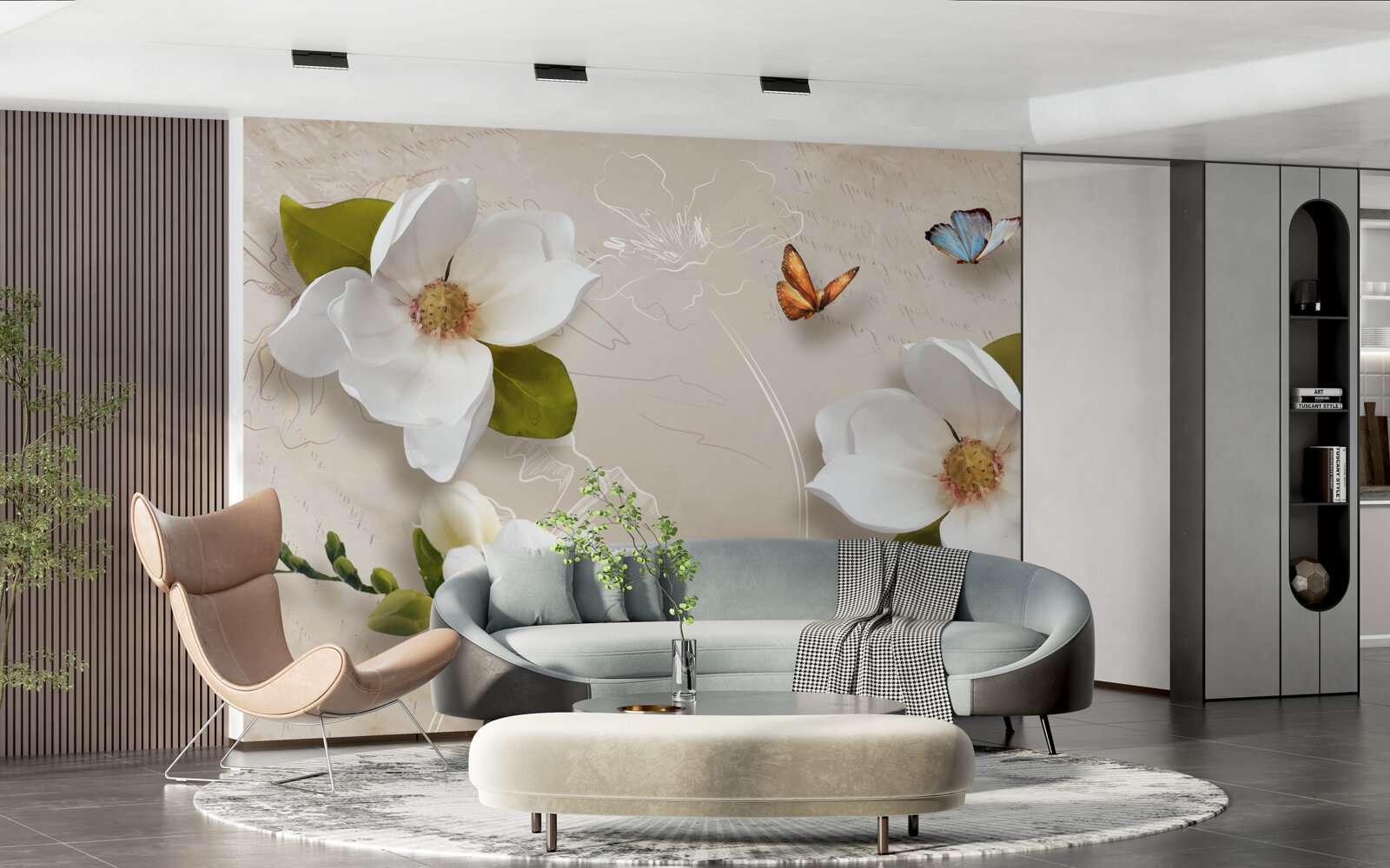 Papier peint les lotus d'été sont blancs et ornés de papillons