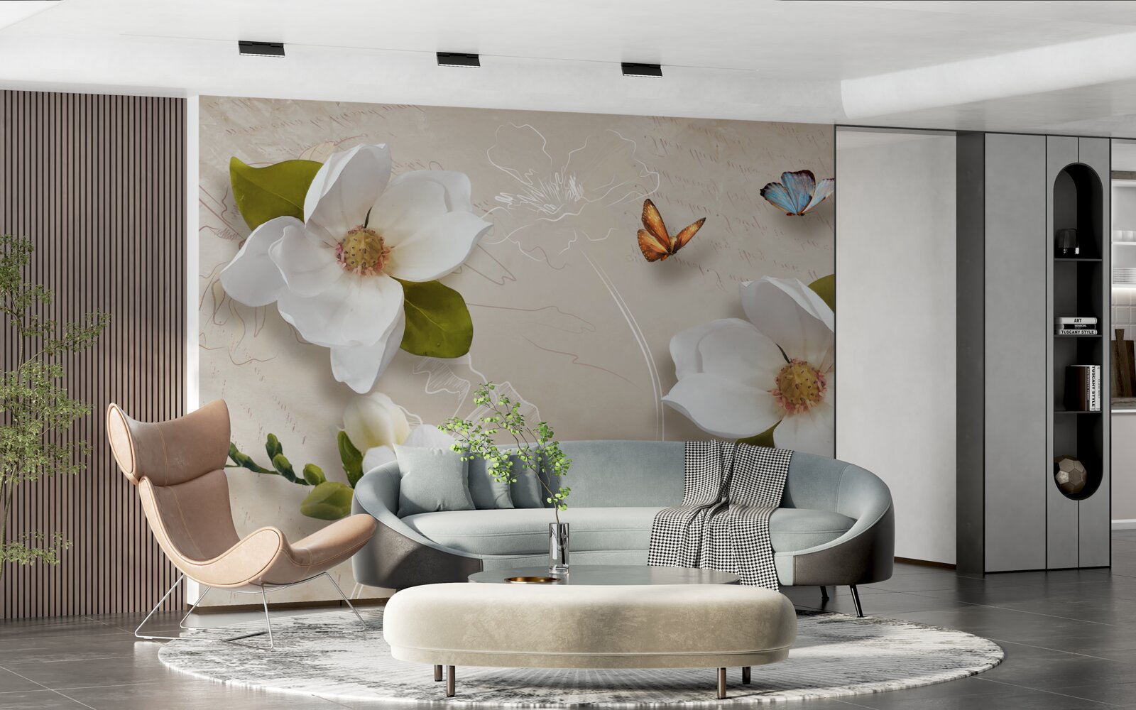Papier peint les lotus d'été sont blancs et ornés de papillons