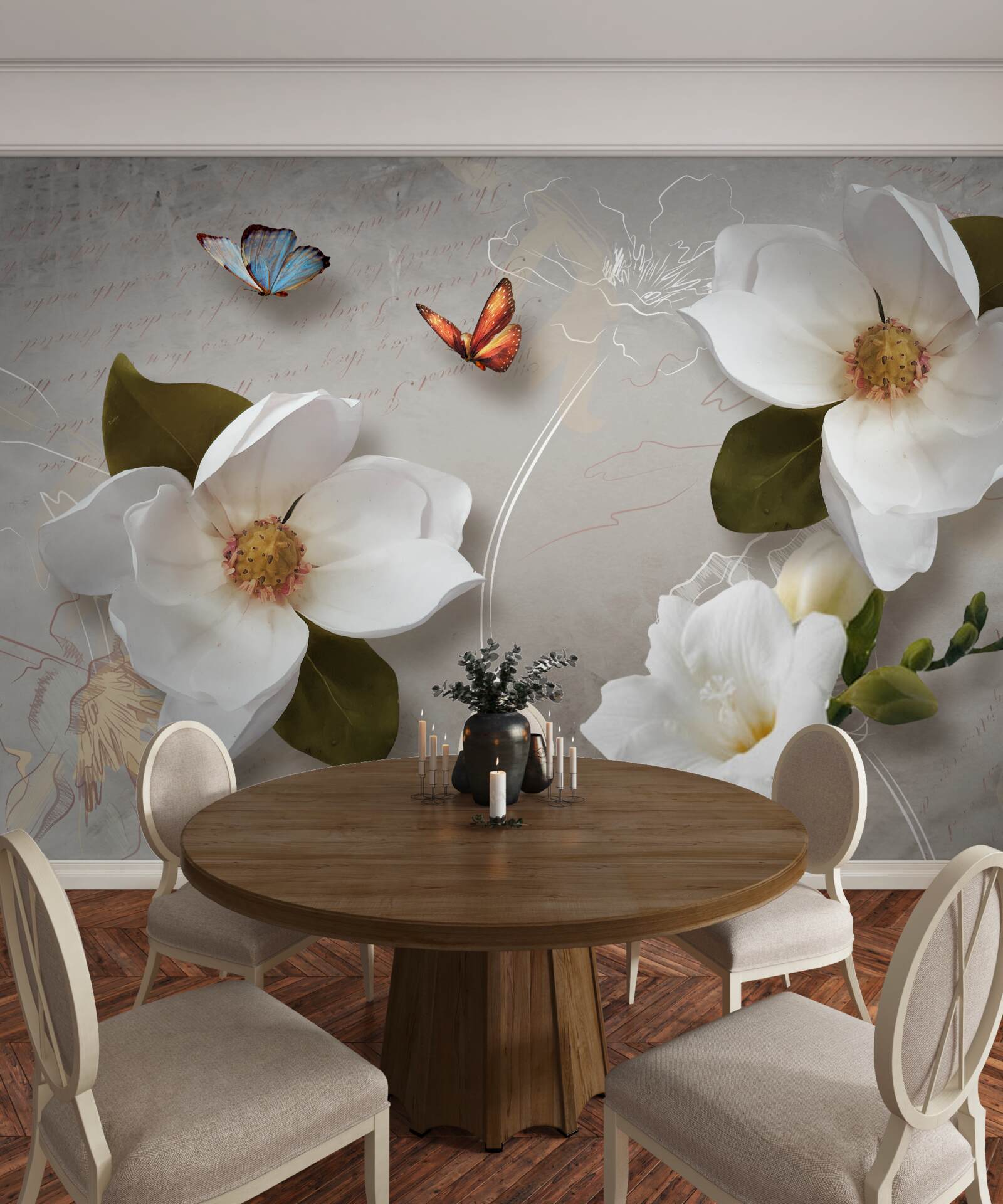 Papier peint de délicats lotus et papillons blancs comme neige