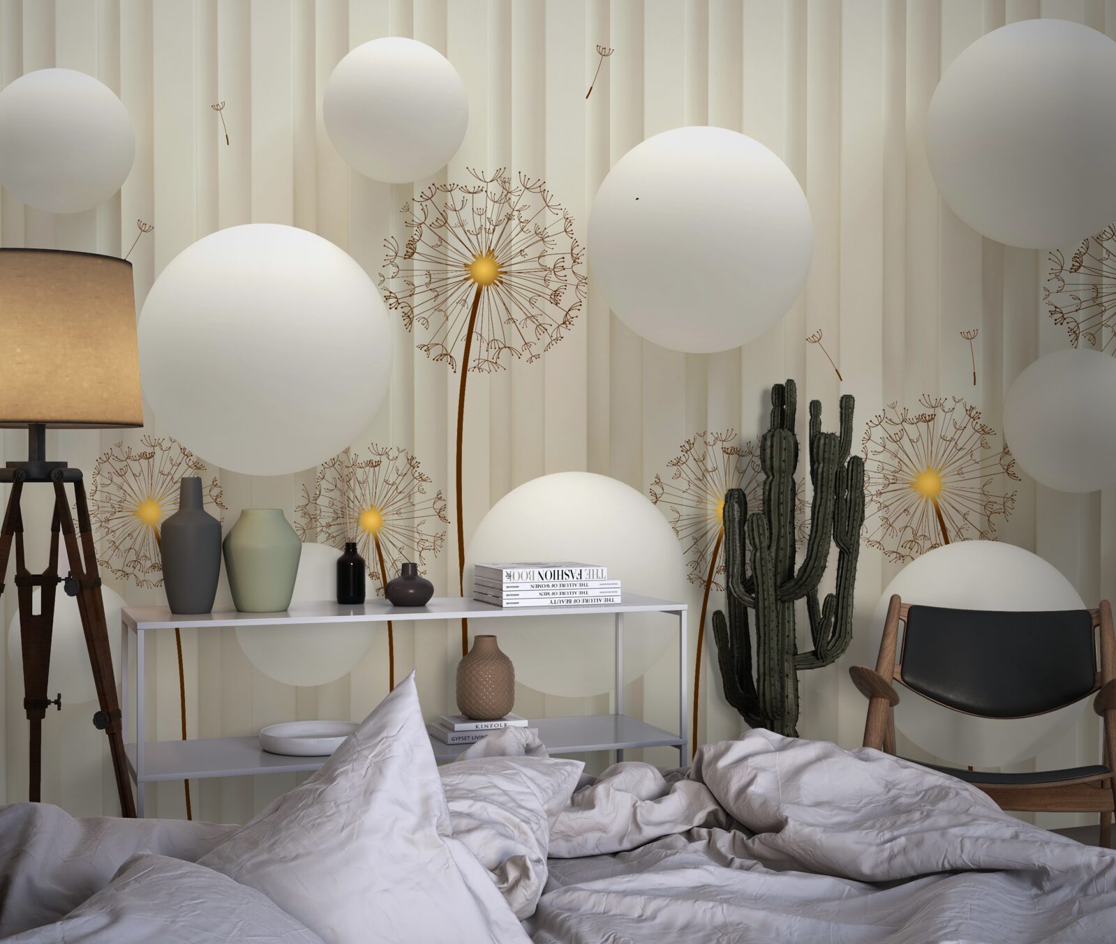 Papier peint composition avec des œufs blancs, décorée de boules
