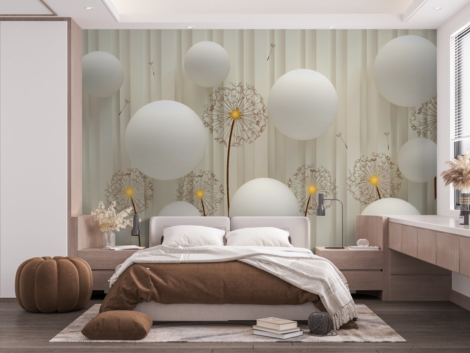 Papier peint composition avec des œufs blancs, décorée de boules