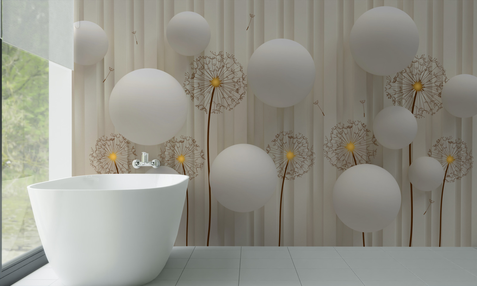 Papier peint composition avec des œufs blancs, décorée de boules