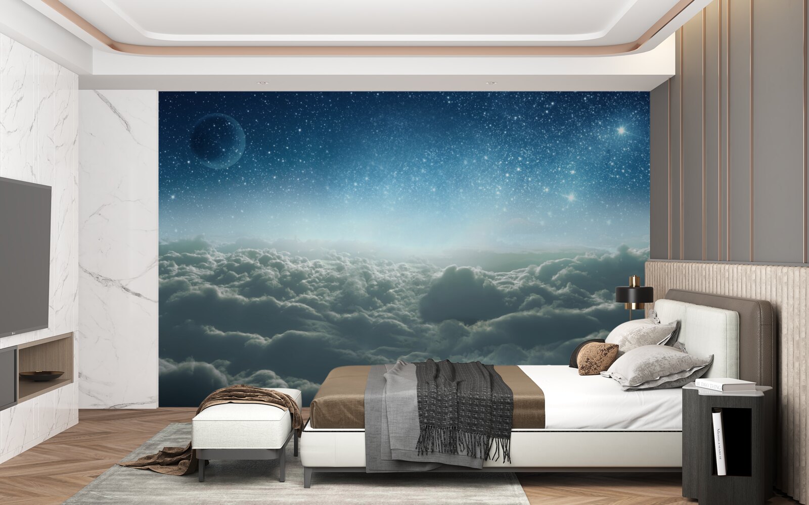 Papier peint des majestés nuageuses enchanteresses dans une nuit étoilée