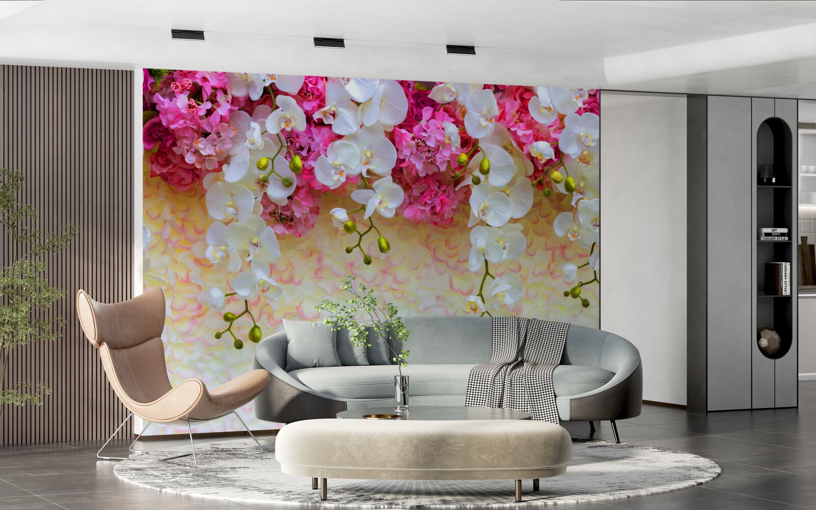 Papier peint Les orchidées sont blanches avec des reflets roses.