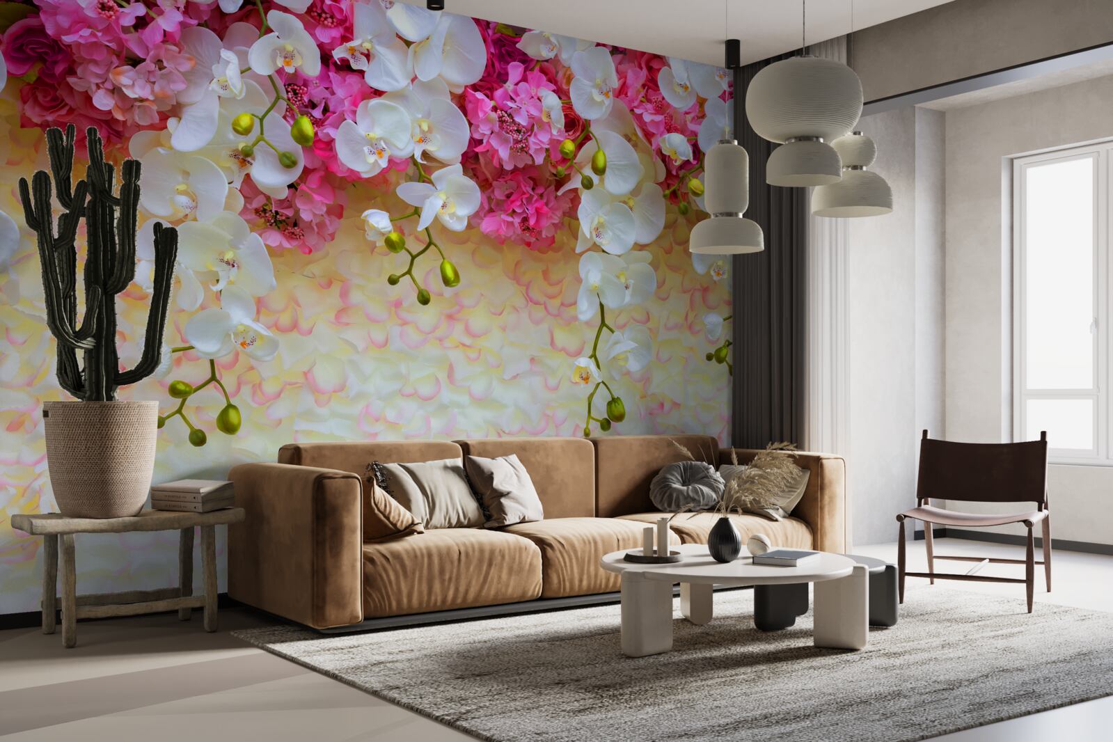 Papier peint Les orchidées sont blanches avec des reflets roses.