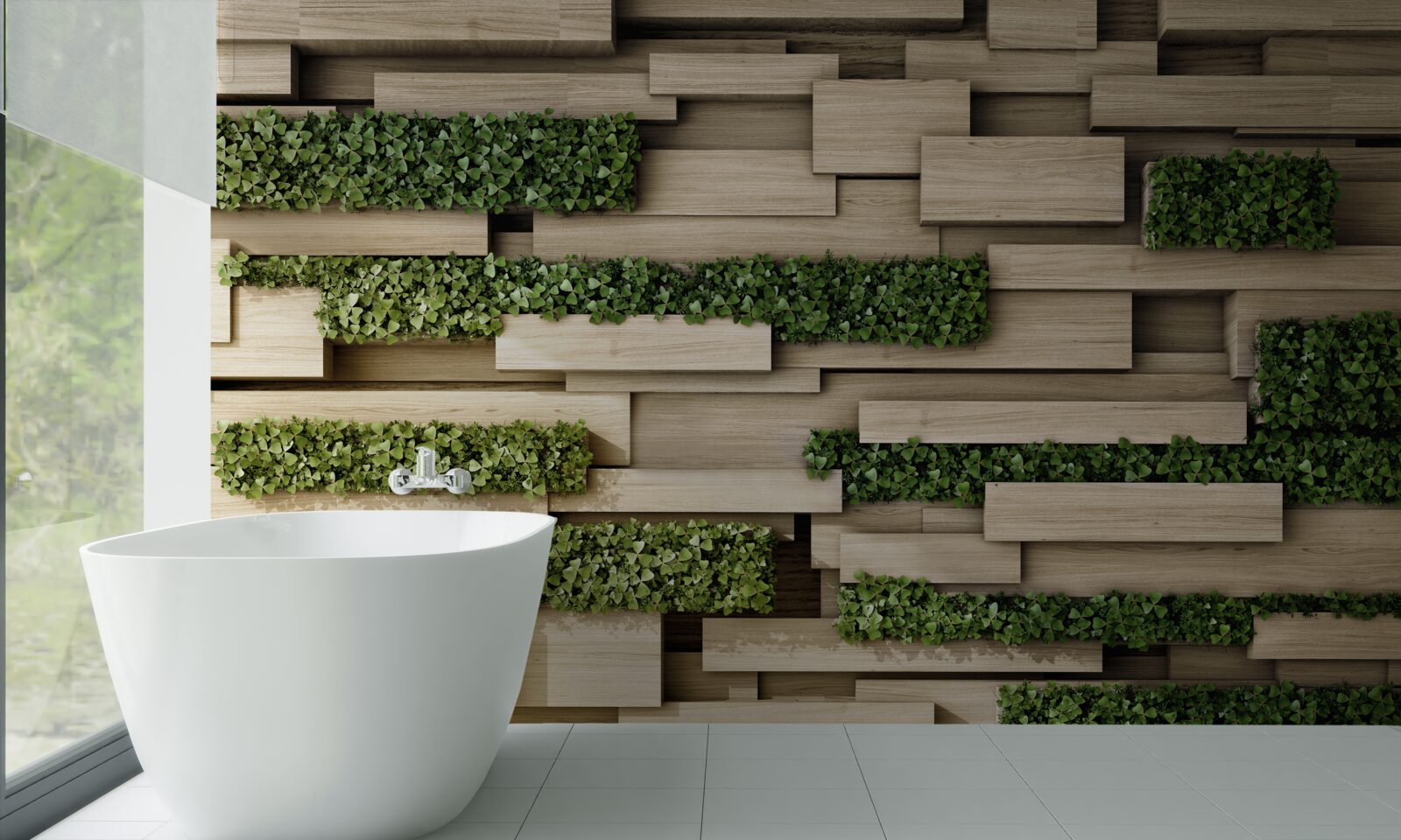 Papier peint mur en pierre décoré de plantes vertes