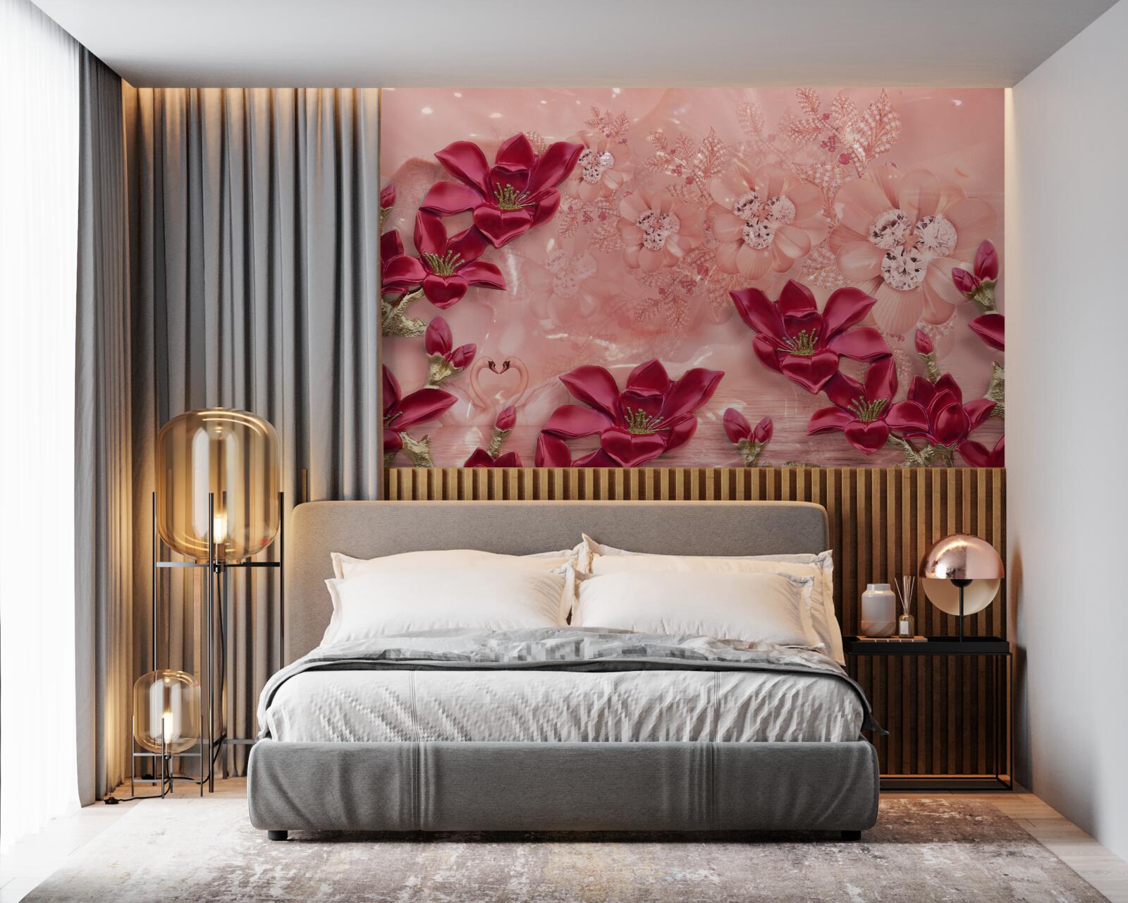 Papier peint les couleurs sont rouges sur soie rose