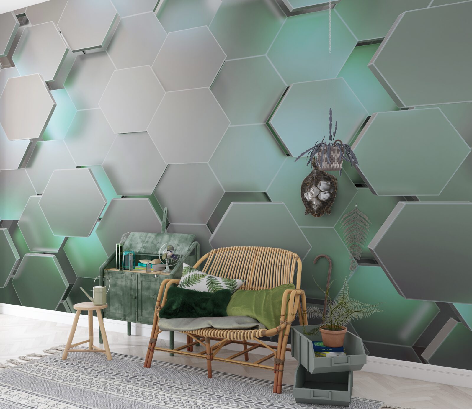 Papier peint cellules hexagonales avec effet de lumière