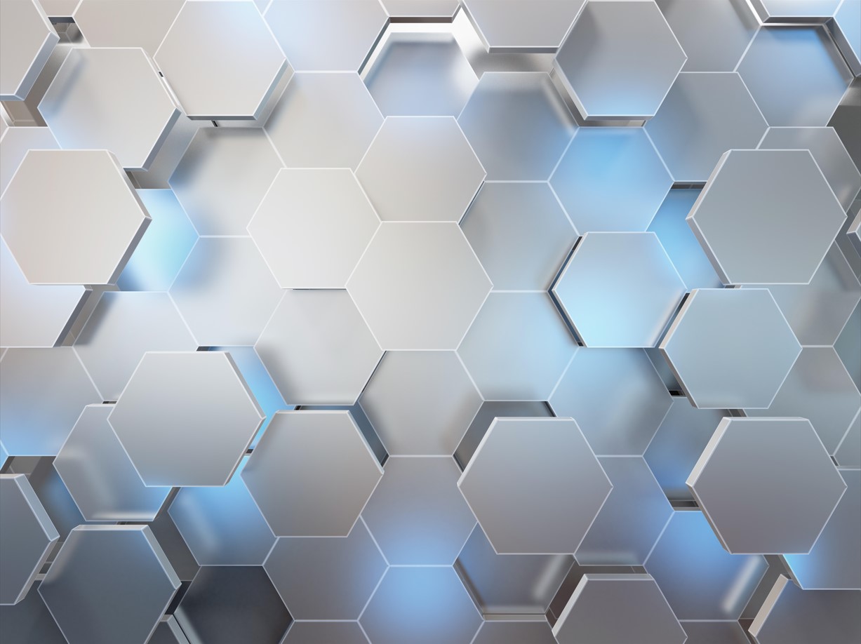 Papier peint hexagones gris avec accent bleu