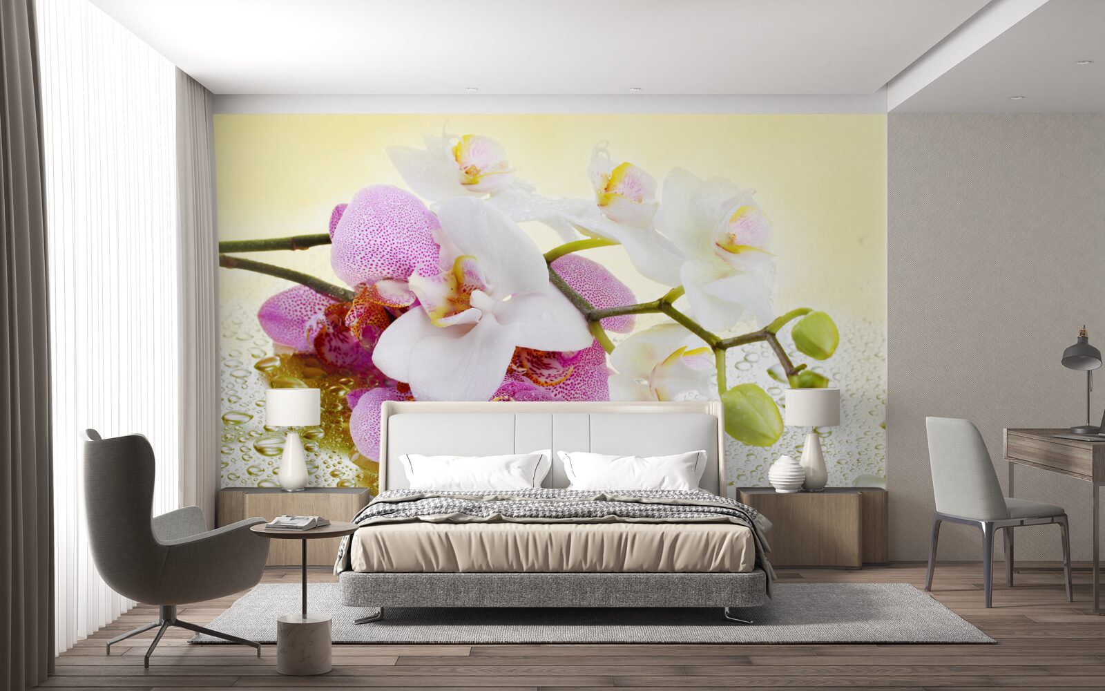 Papier peint gouttes sur les branches d'orchidées délicieuses