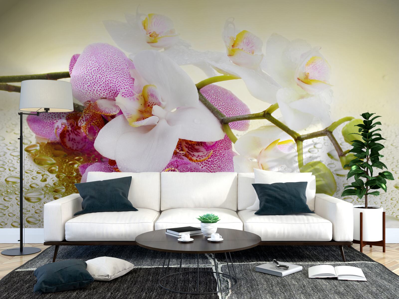 Papier peint gouttes sur les branches d'orchidées délicieuses