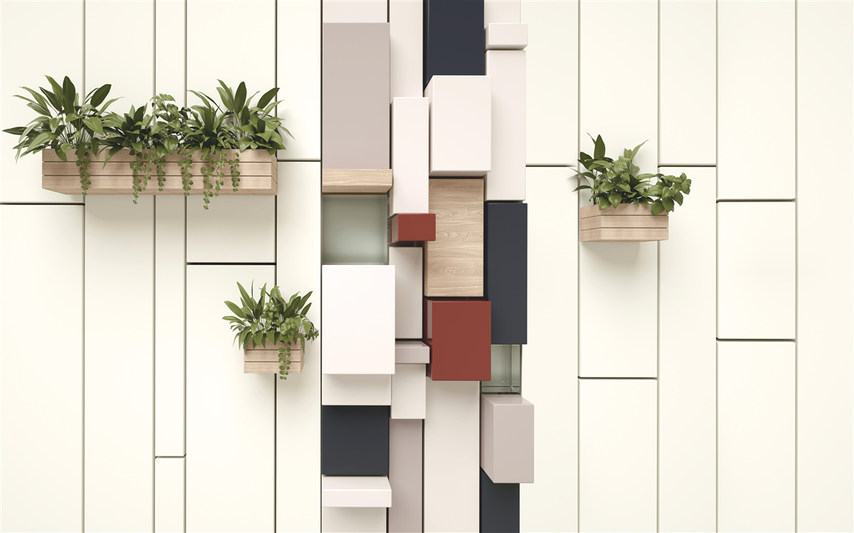 Papier peint pots avec plantes vertes sur le mur