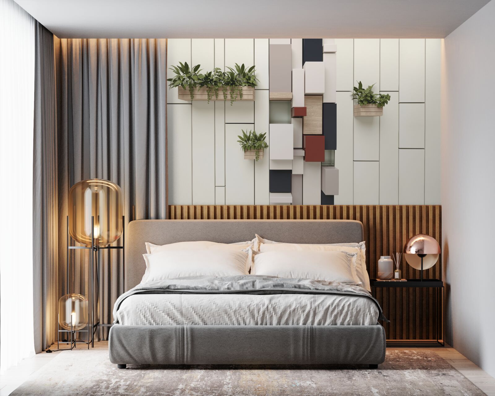 Papier peint pots avec plantes vertes sur le mur