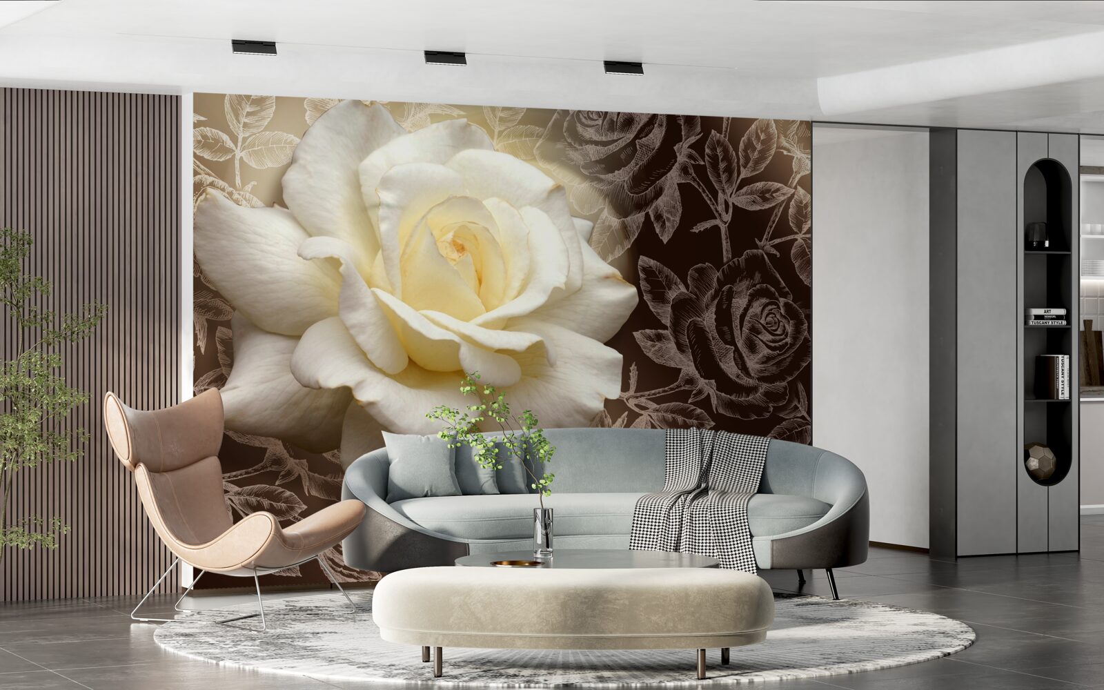 Papier peint grande rose blanche