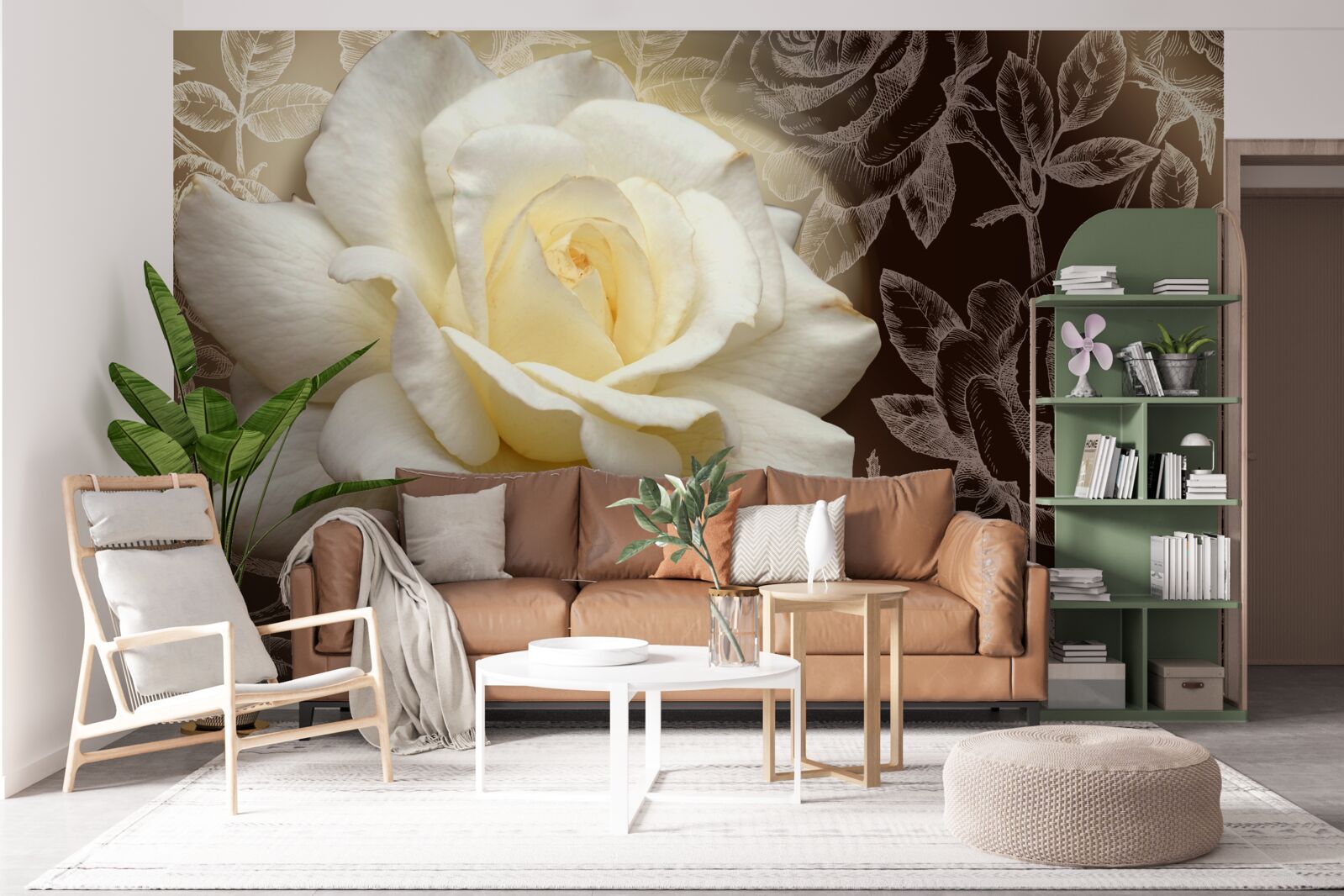 Papier peint grande rose blanche