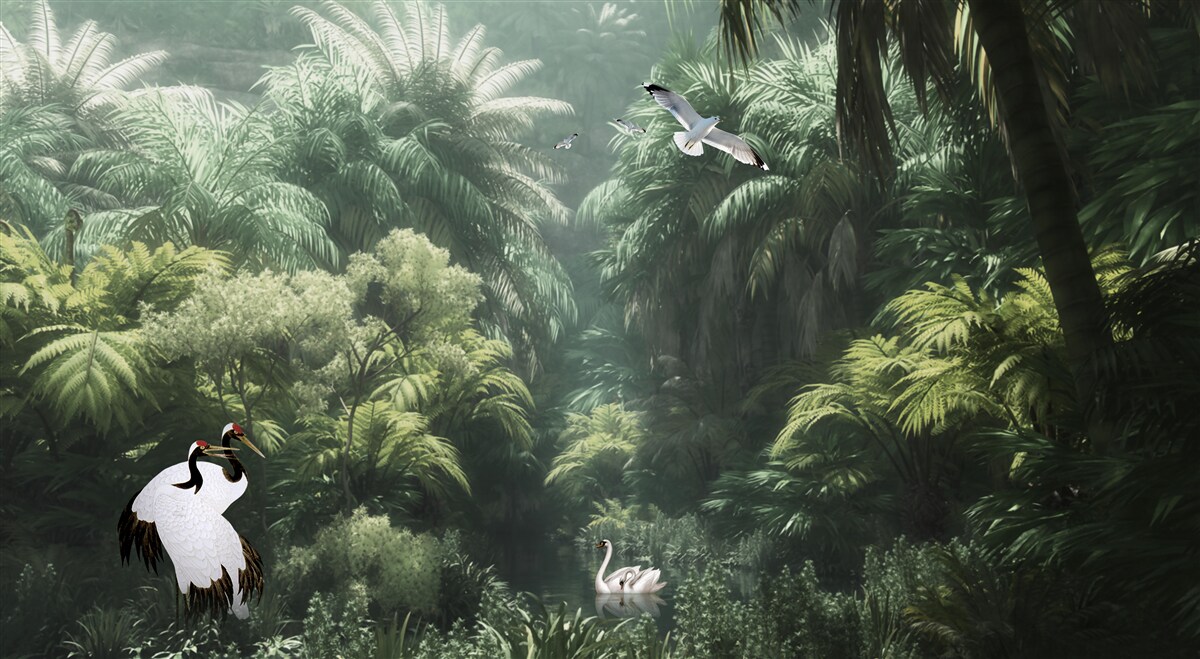 Papier peint jungles luxuriantes et habitants à plumes