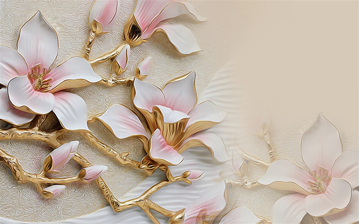 Papier peint des fleurs dans les tons rose et or