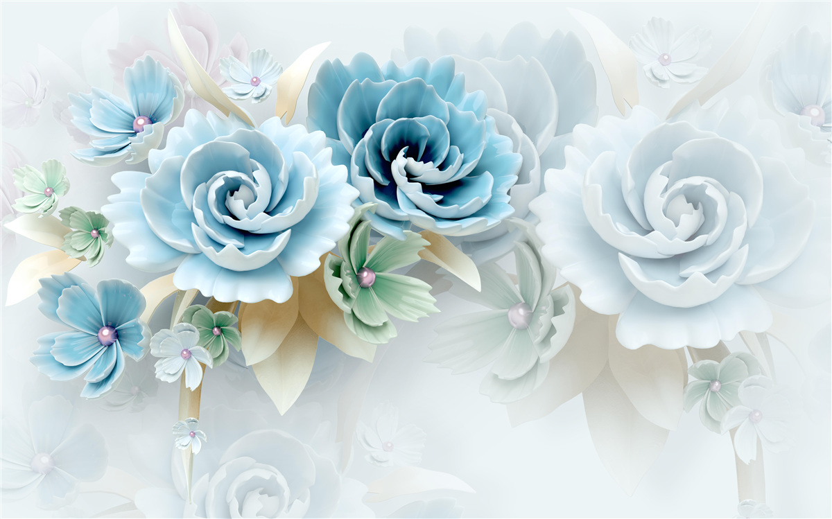 Papier peint de belles roses d'un bleu délicat