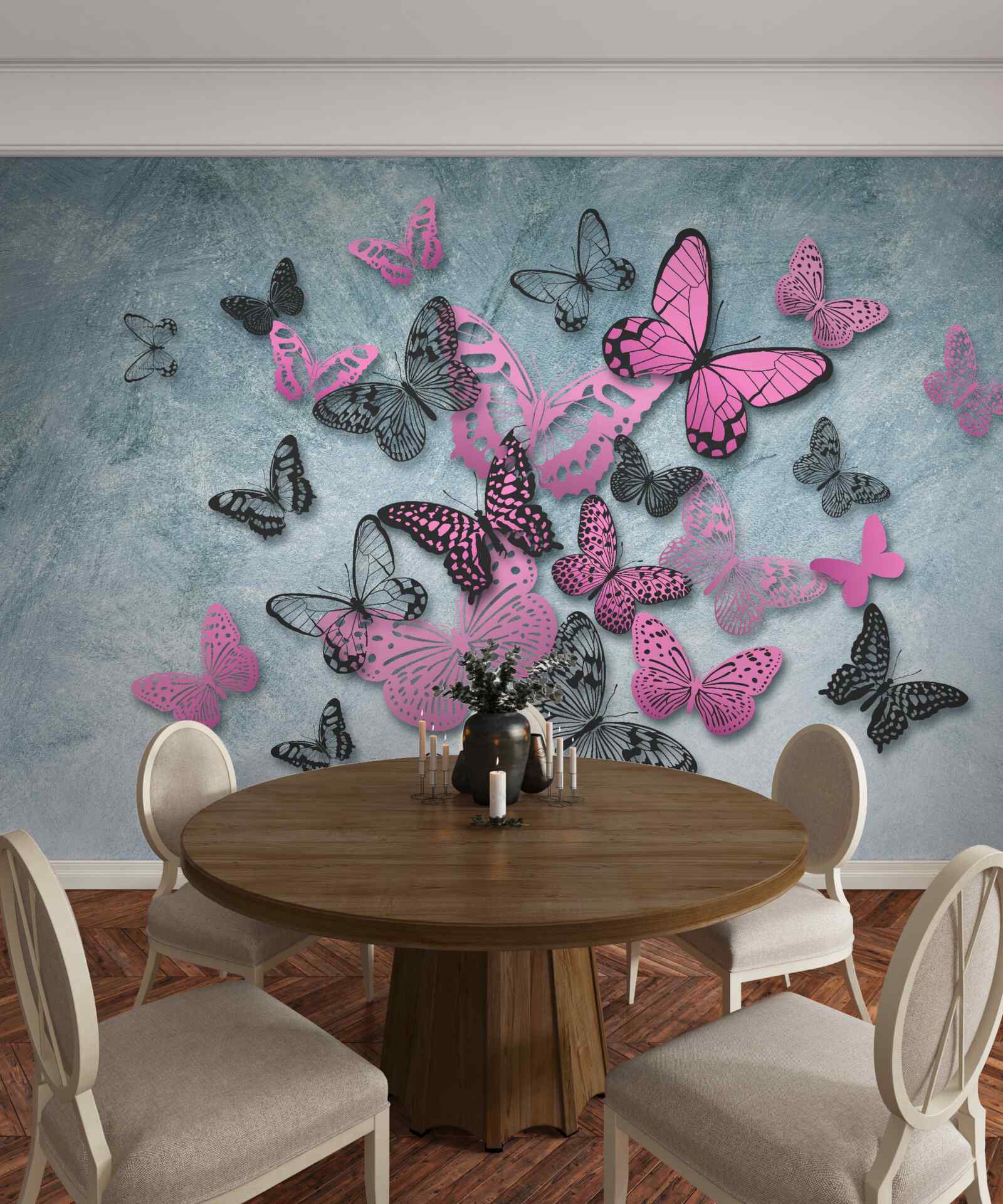 Papier peint groupe de papillons roses