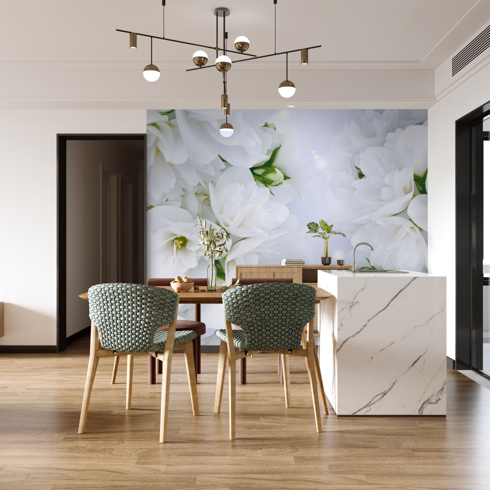 Papier peint les fleurs sont grandes et blanches