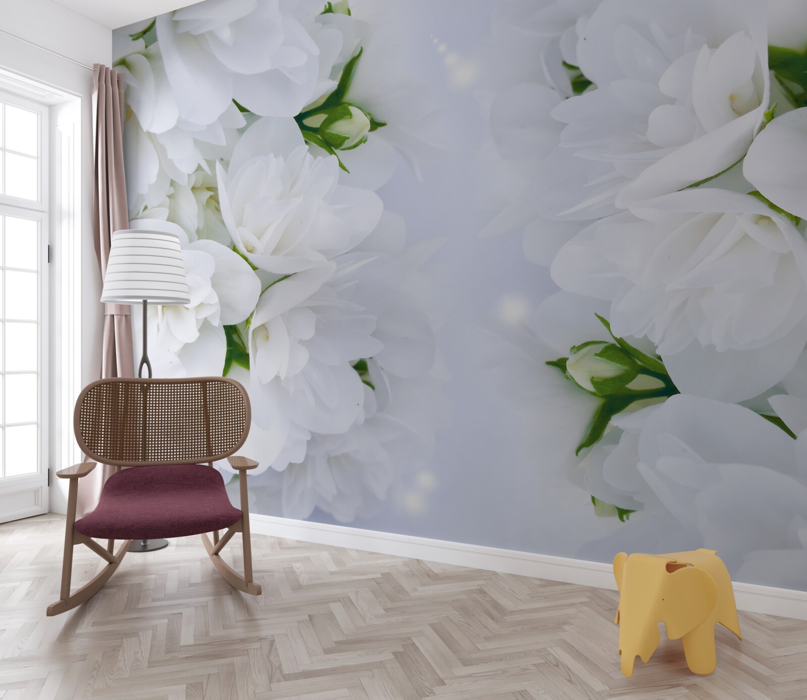 Papier peint les fleurs sont grandes et blanches