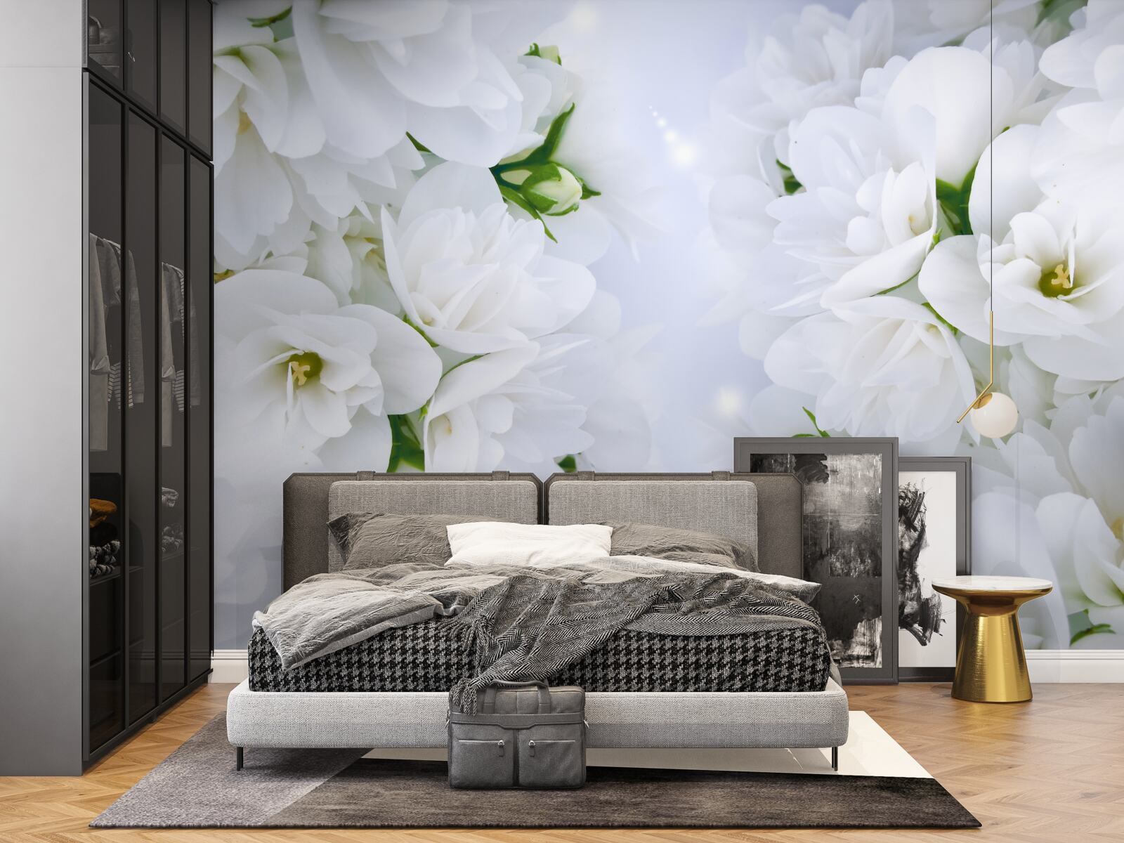Papier peint les fleurs sont grandes et blanches