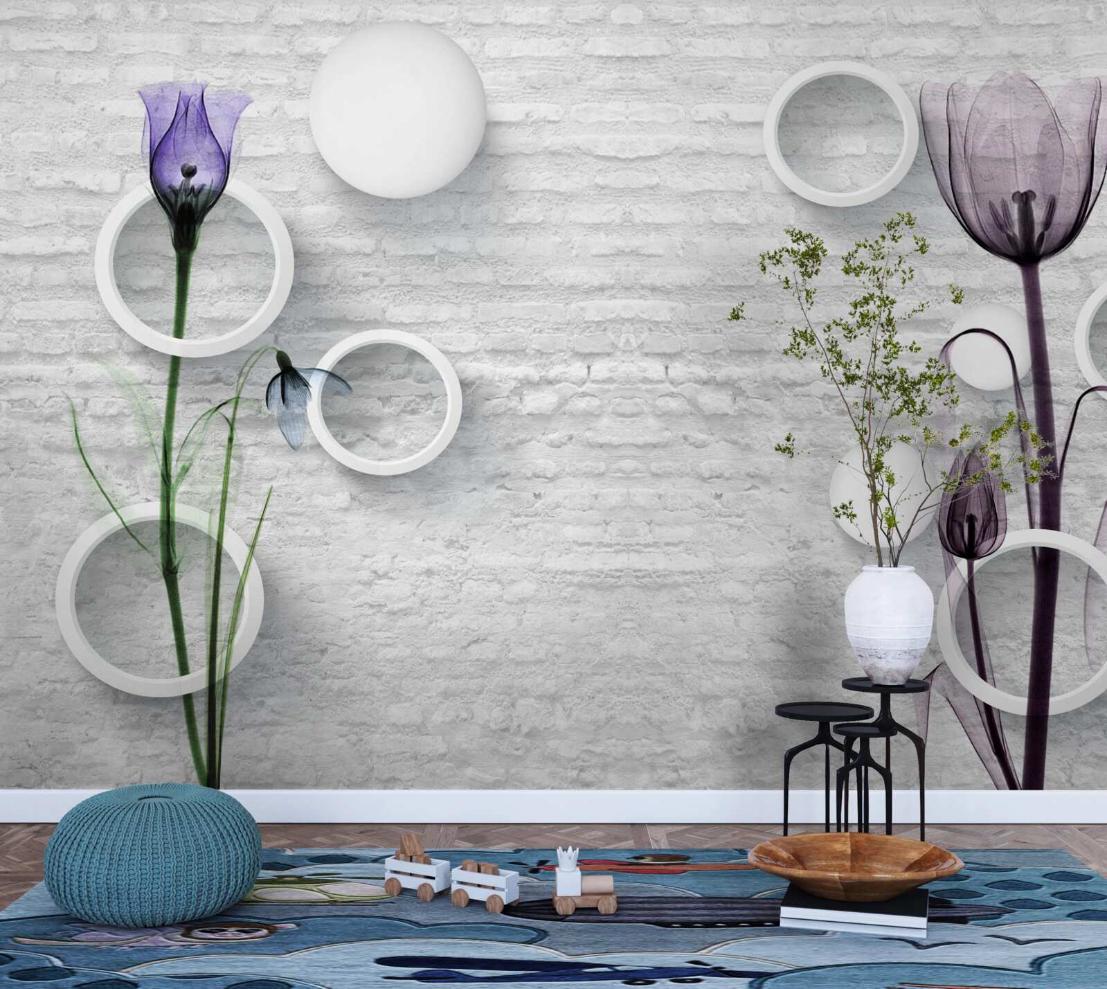 Papier peint deux maigres coquelicots violets
