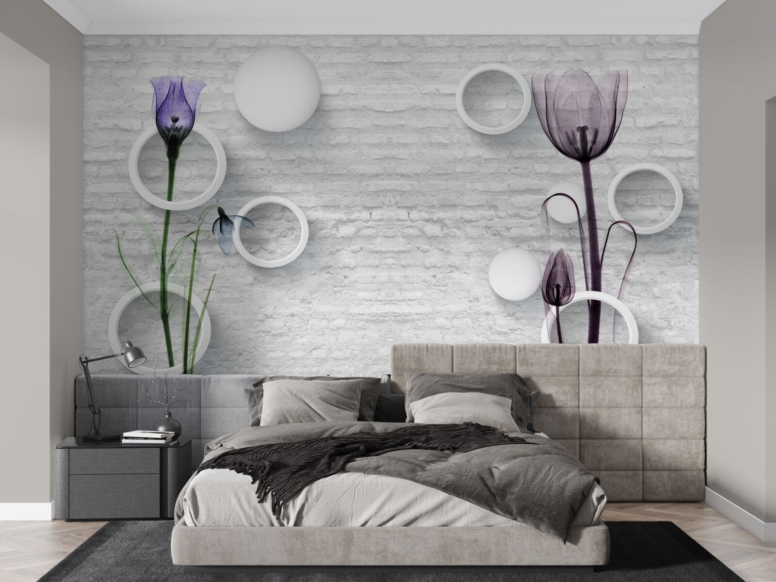 Papier peint deux maigres coquelicots violets
